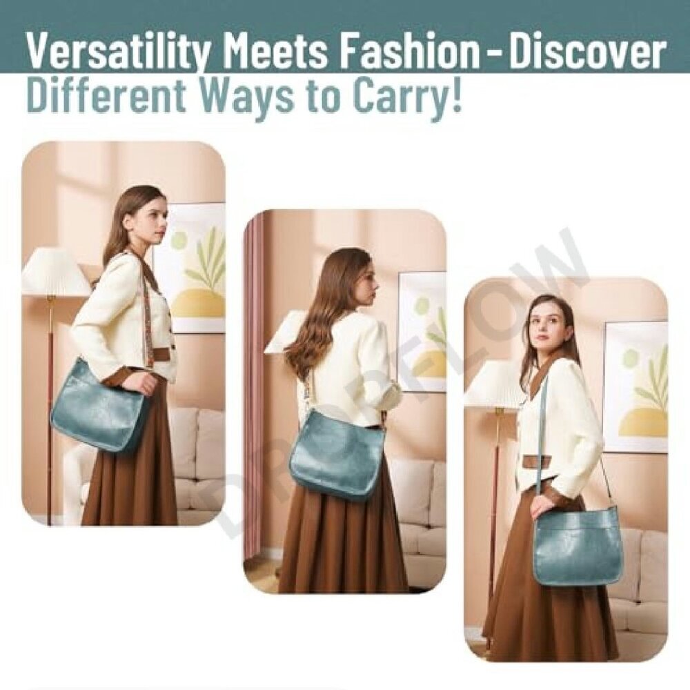 Vegan Leather Hobo Shoulder Bag Crossbody Adjustable Straps Chic Spacious - Picture 7 of 8
